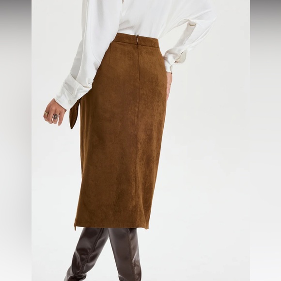 Brown Suede Wrap Skirt - Picture 4 of 5